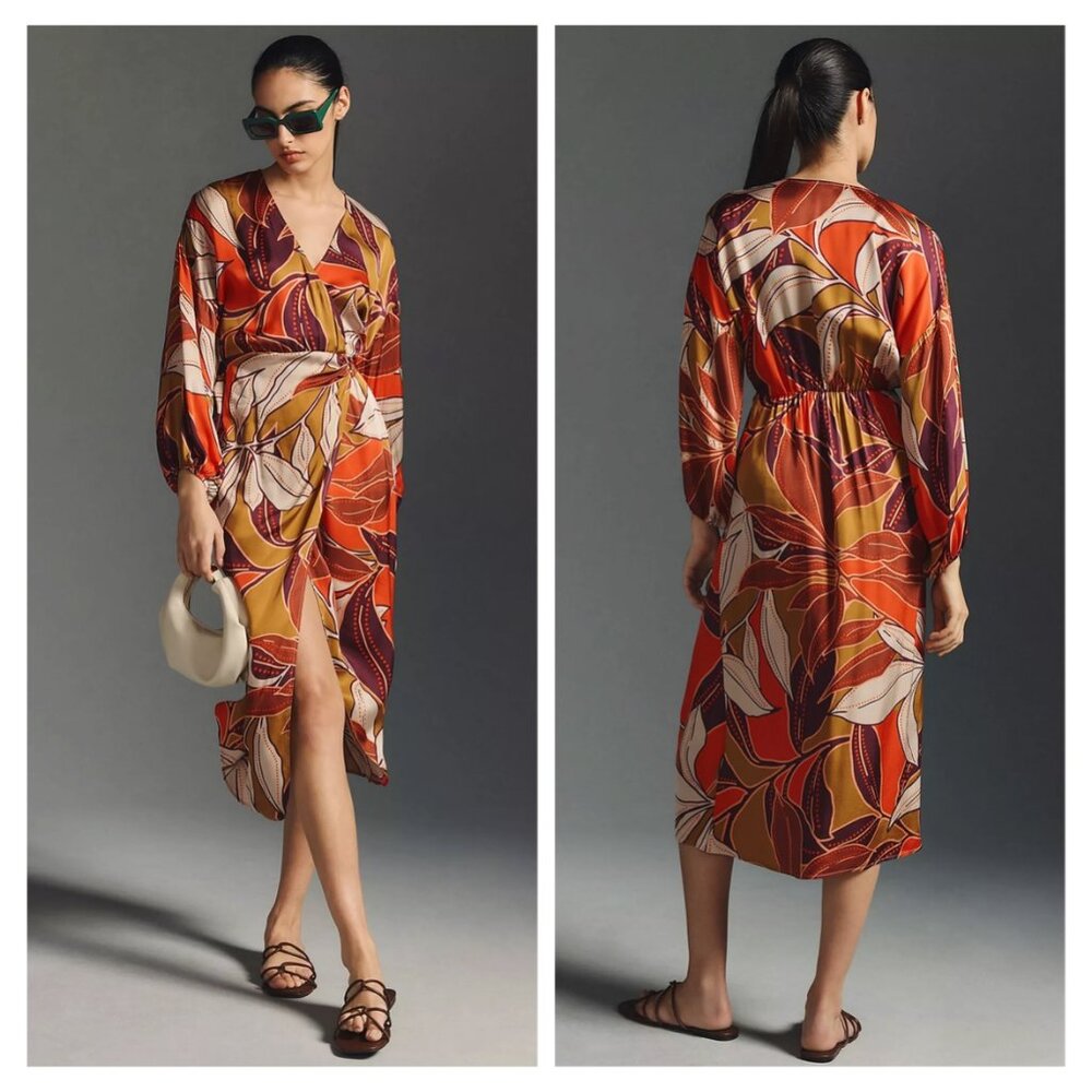 NWT Anthropologie Floral Printed Wrap Midi Dress